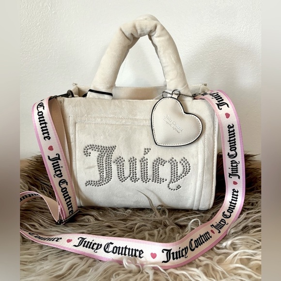 Juicy Couture Bag Extra Spender Mini Tote Velvet Satchel - Ivory Cream Angel - Picture 4 of 13